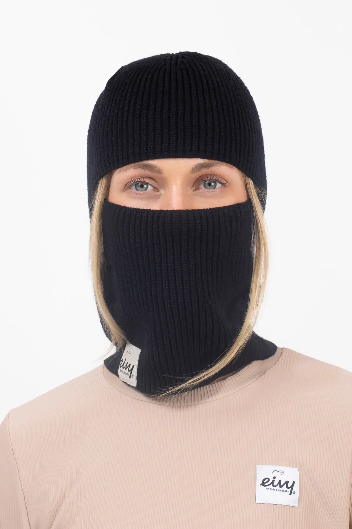 Foldable Knit Balaclava Beanie - Black