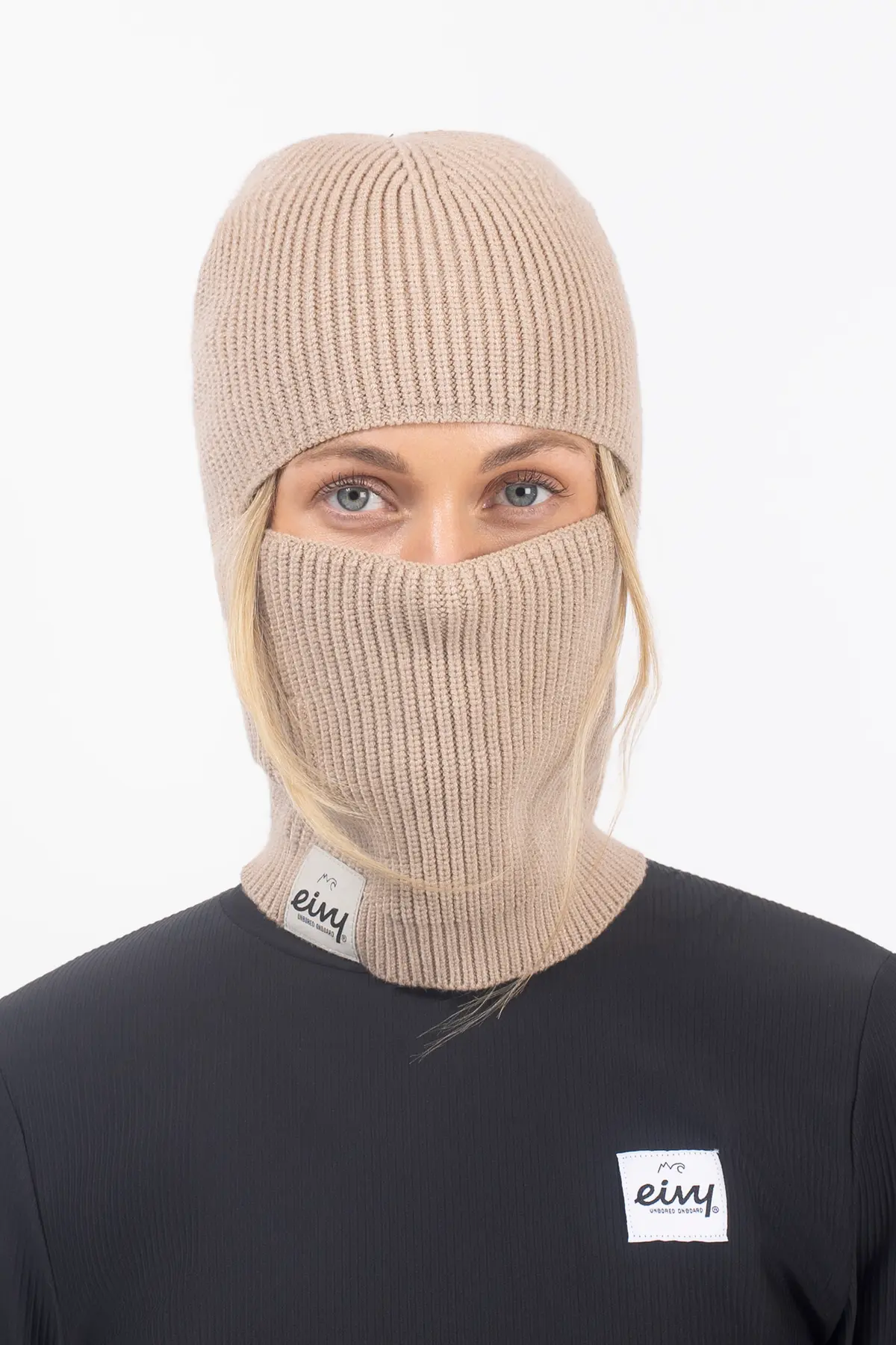 Foldable Knit Balaclava Beanie - Sand