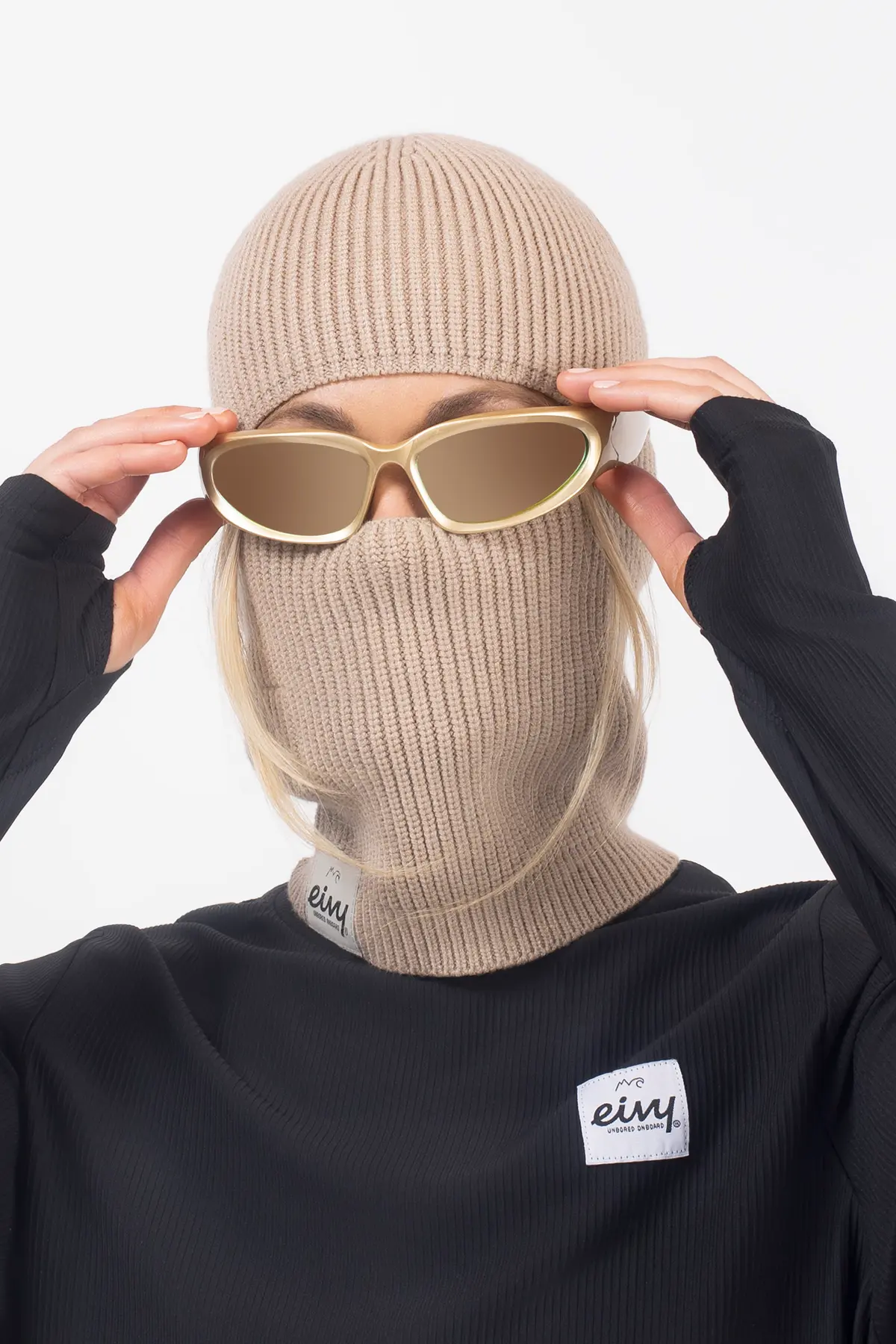 Foldable Knit Balaclava Beanie - Sand