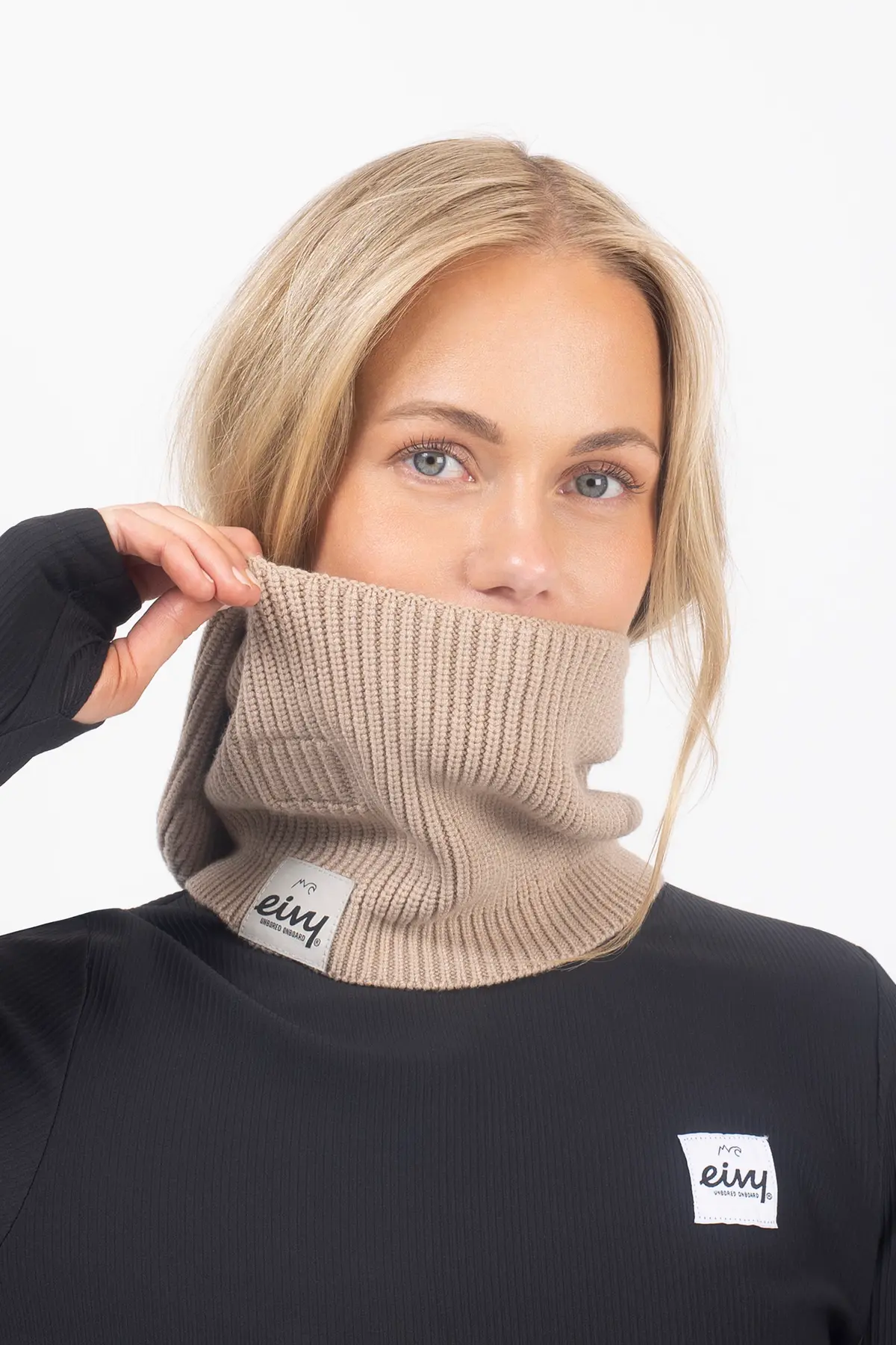 Foldable Knit Balaclava Beanie - Sand