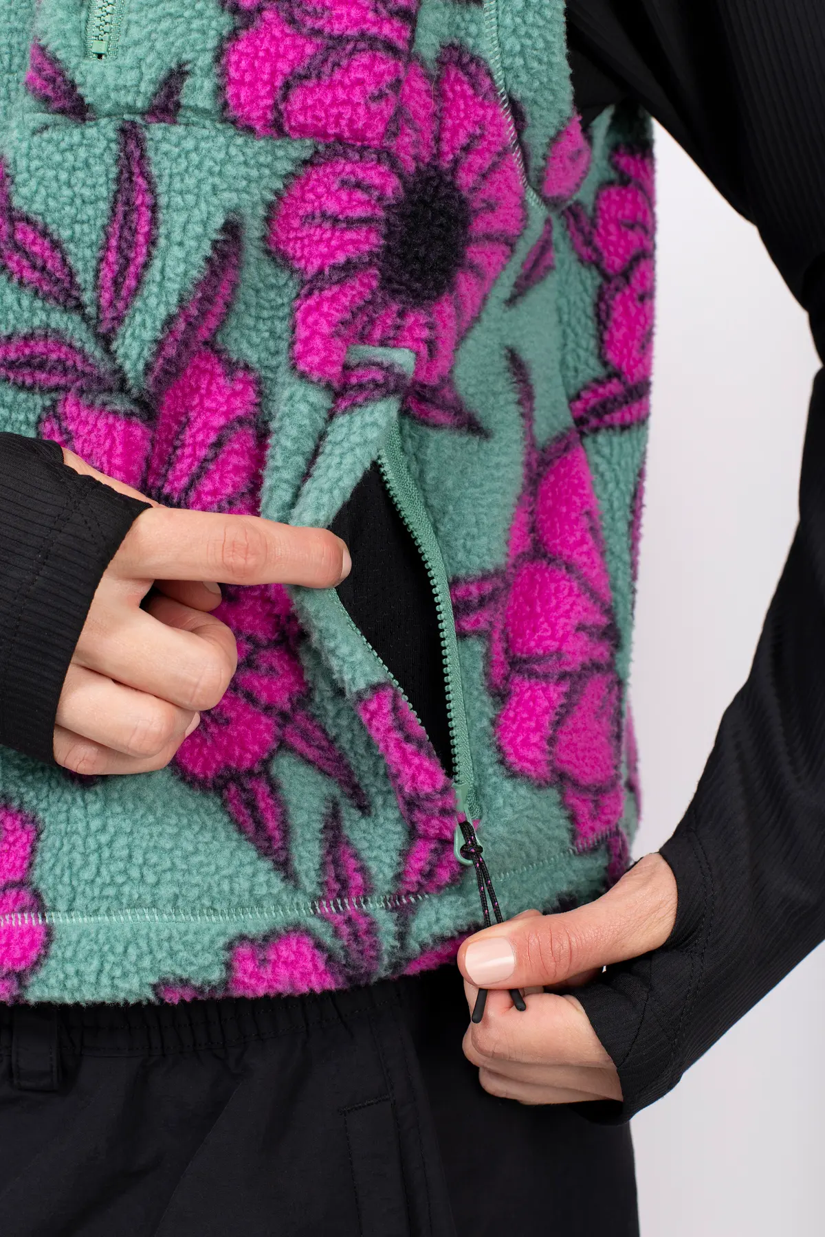 Boxy Sherpa Vest - Turquoise Flower