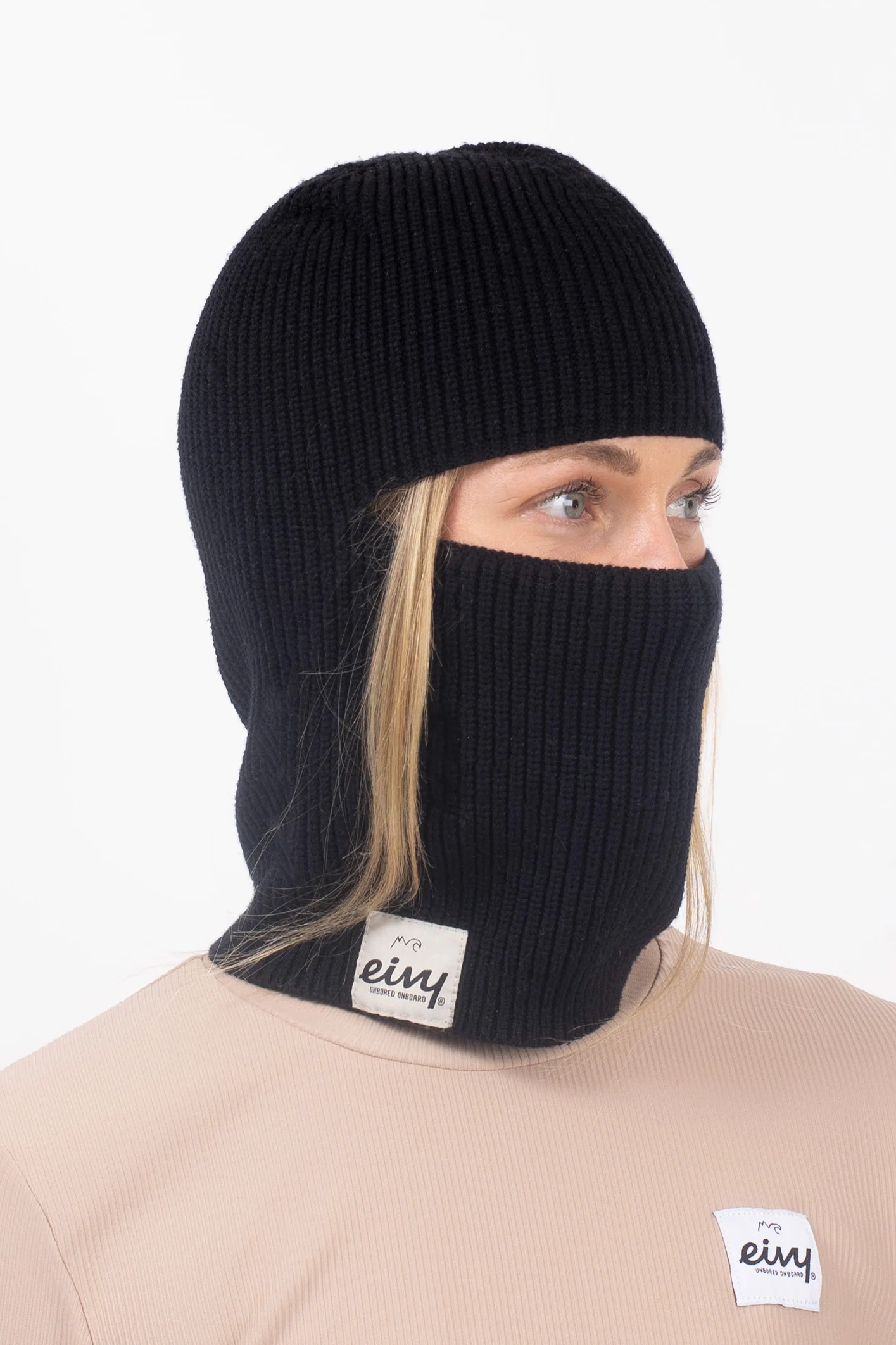 Foldable Knit Balaclava Beanie - Black