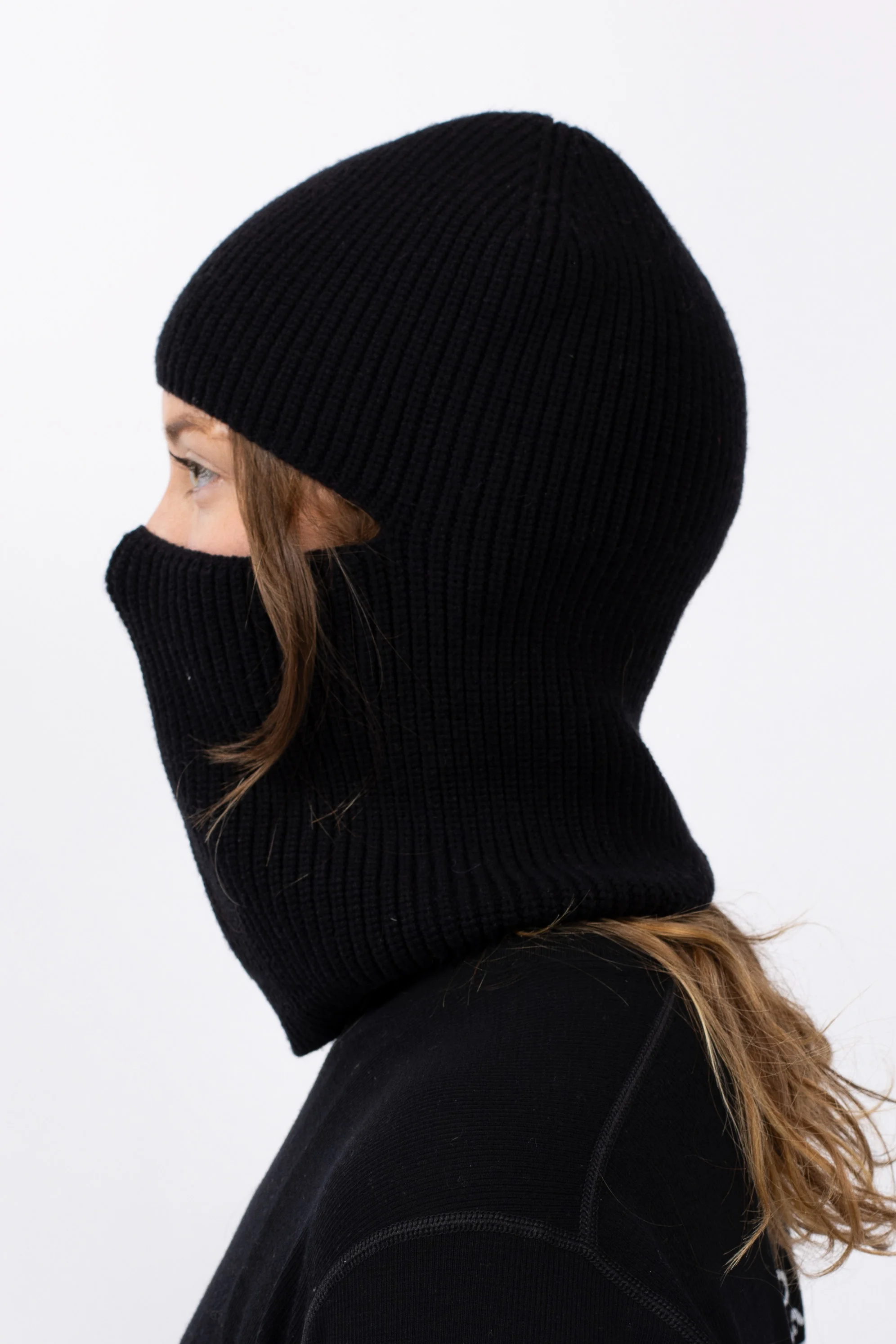 Foldable Knit Balaclava Beanie - Black