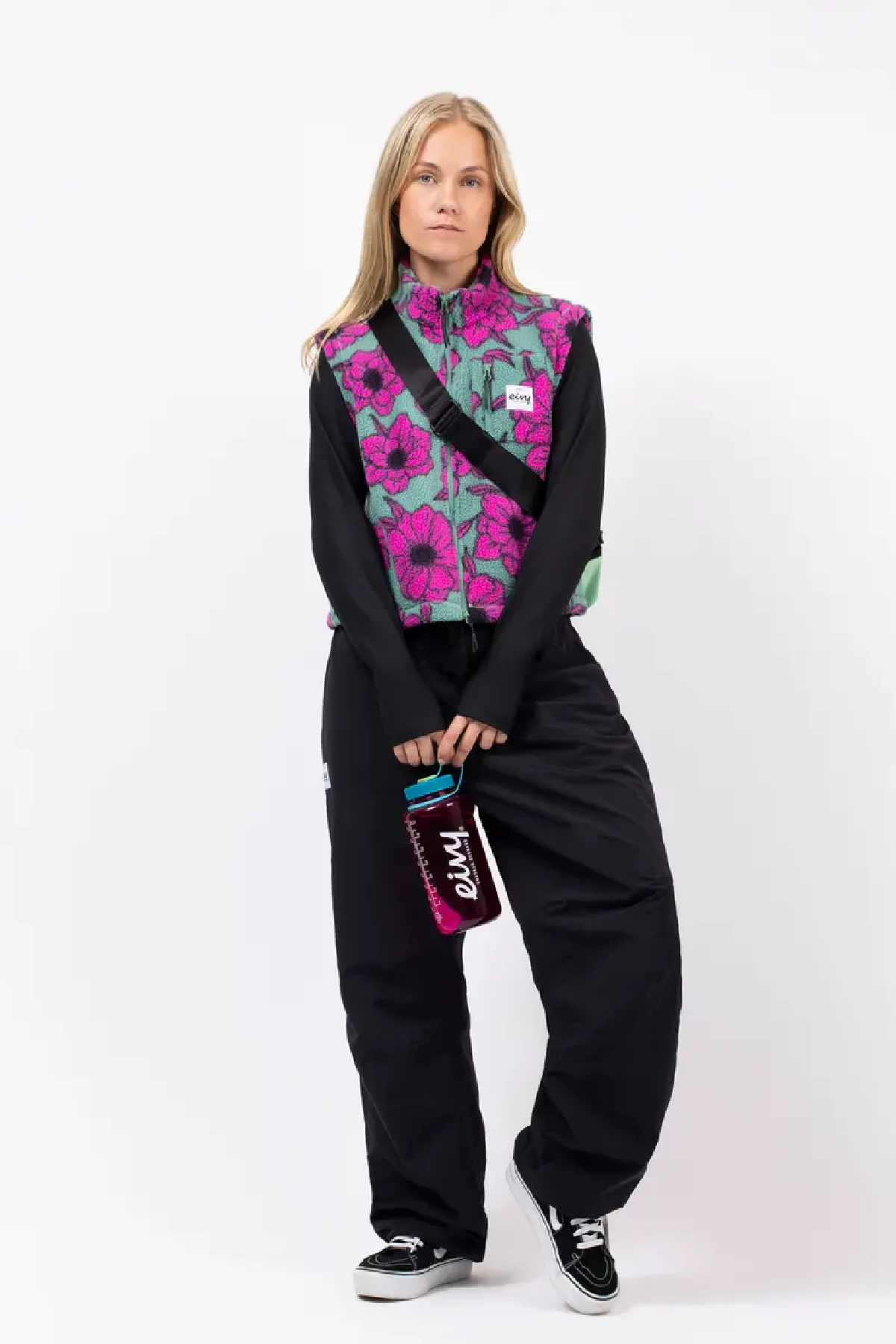 Boxy Sherpa Vest - Turquoise Flower