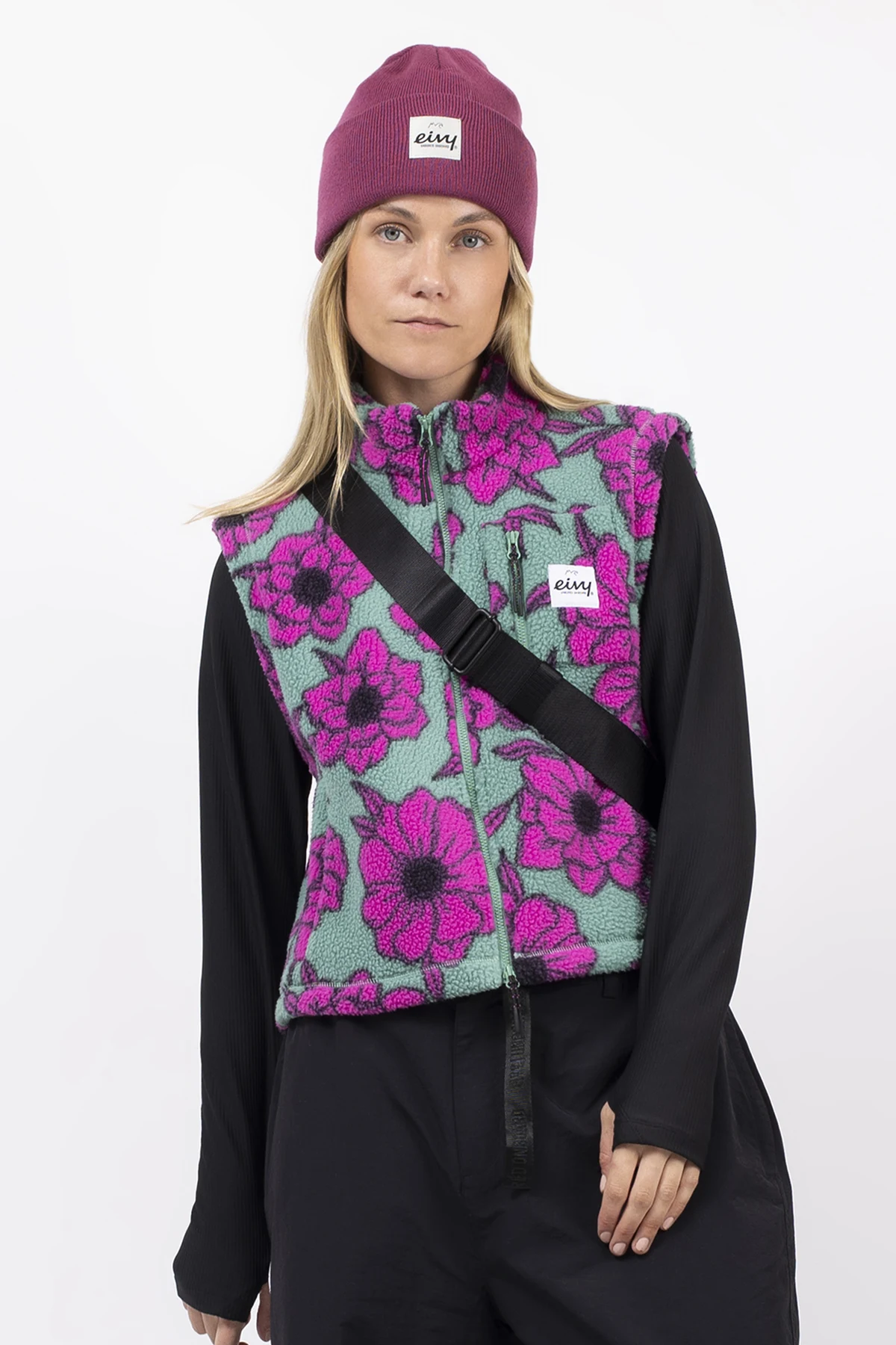 Boxy Sherpa Vest - Turquoise Flower