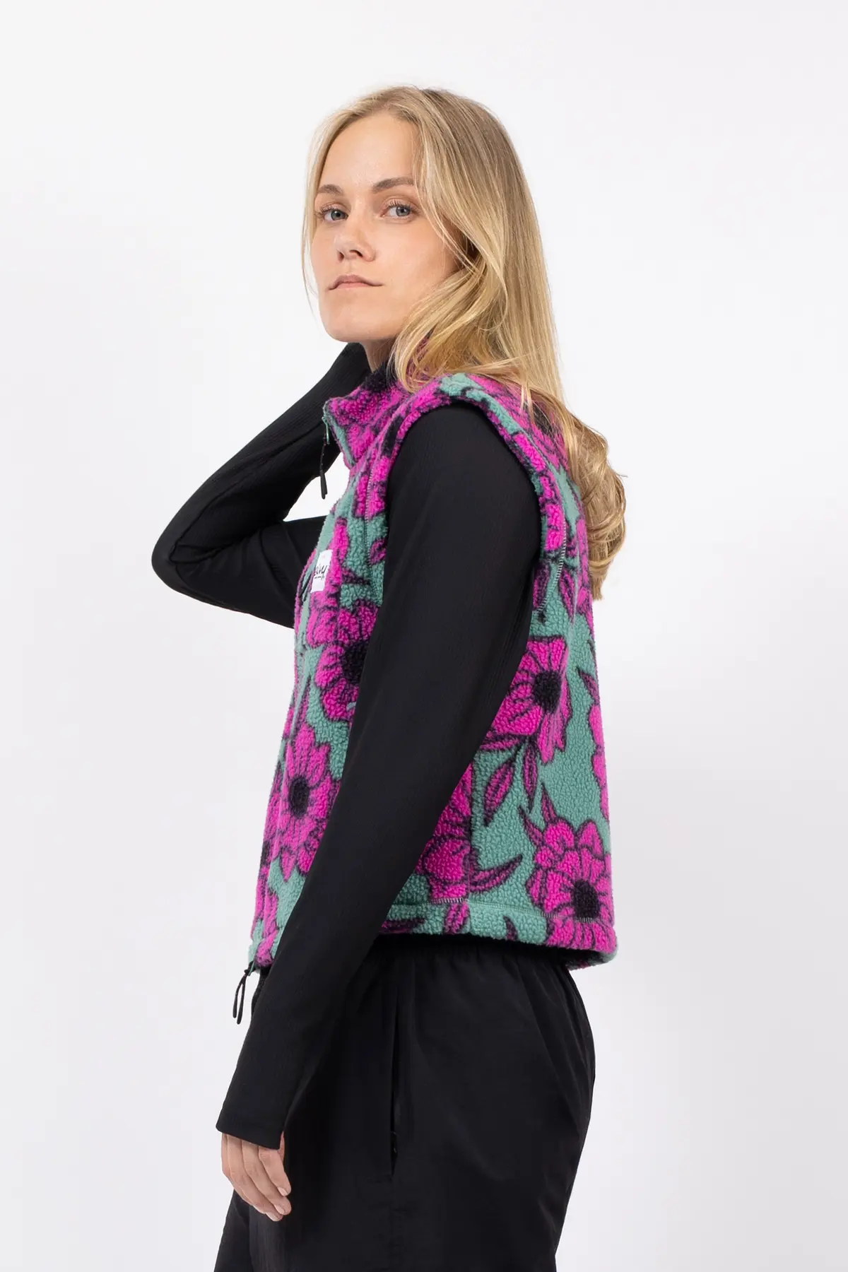 Boxy Sherpa Vest - Turquoise Flower | S
