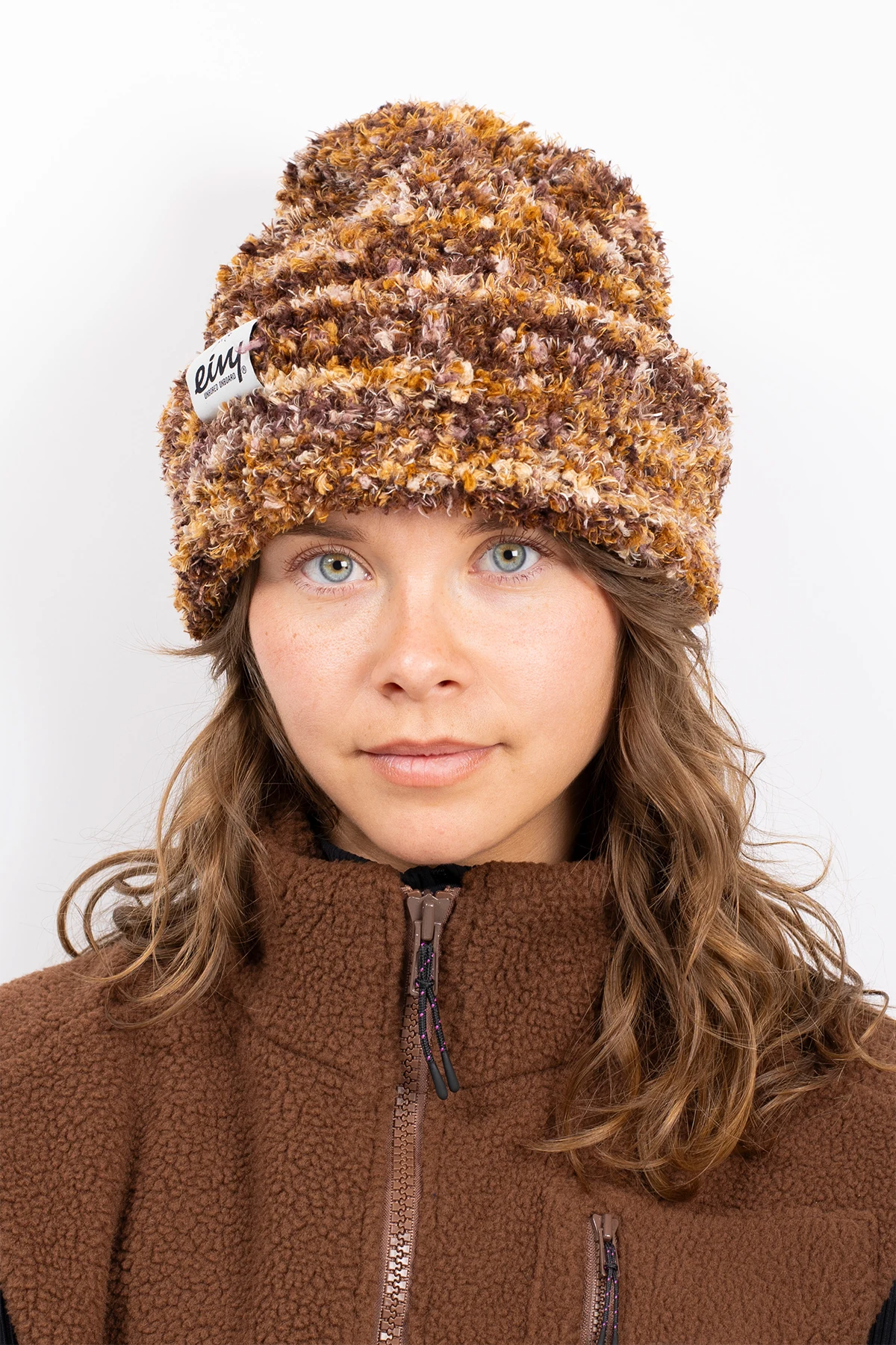 Boucle Knit Beanie - Brown