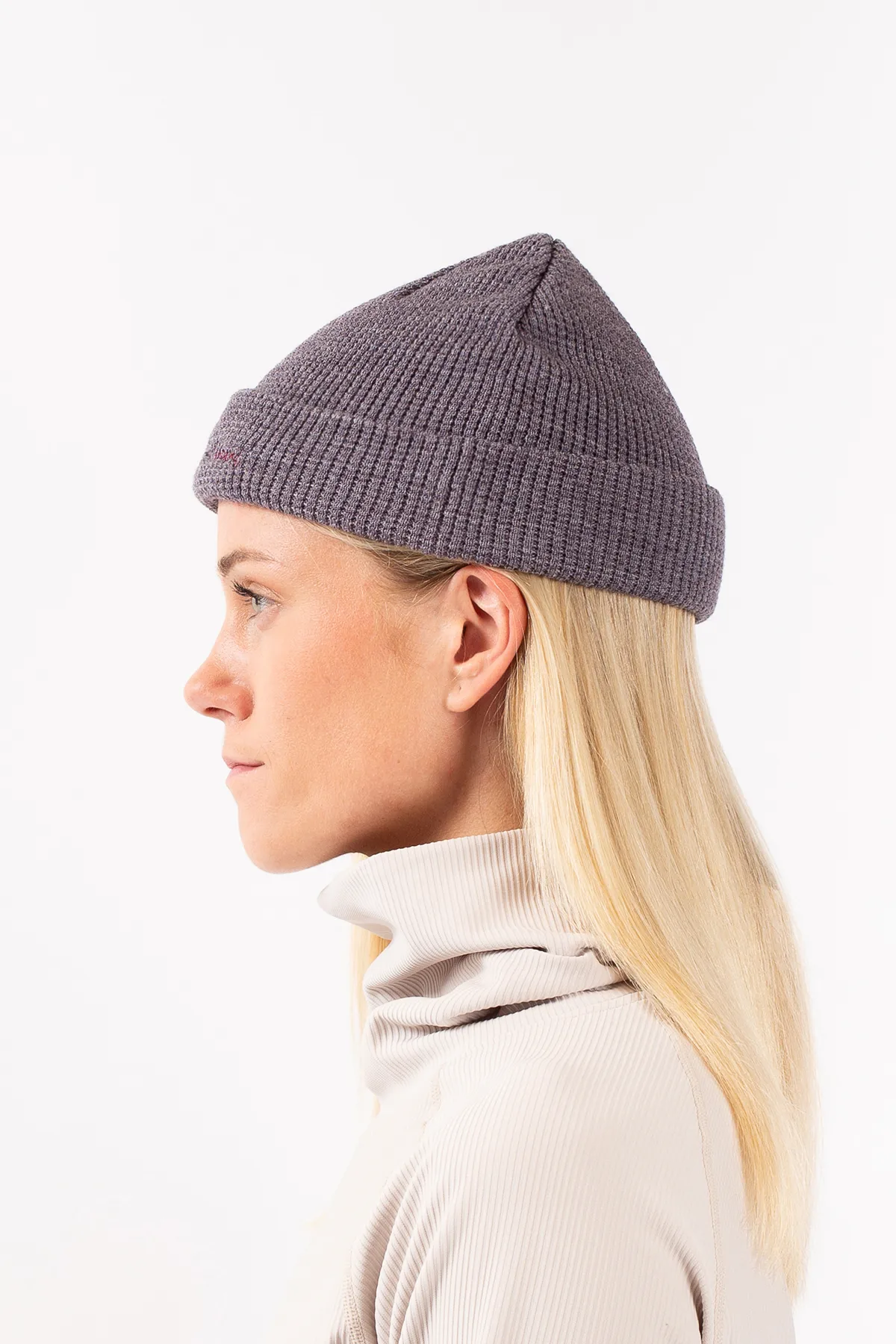 Shorty Waffle Knit Beanie - Grey Melange