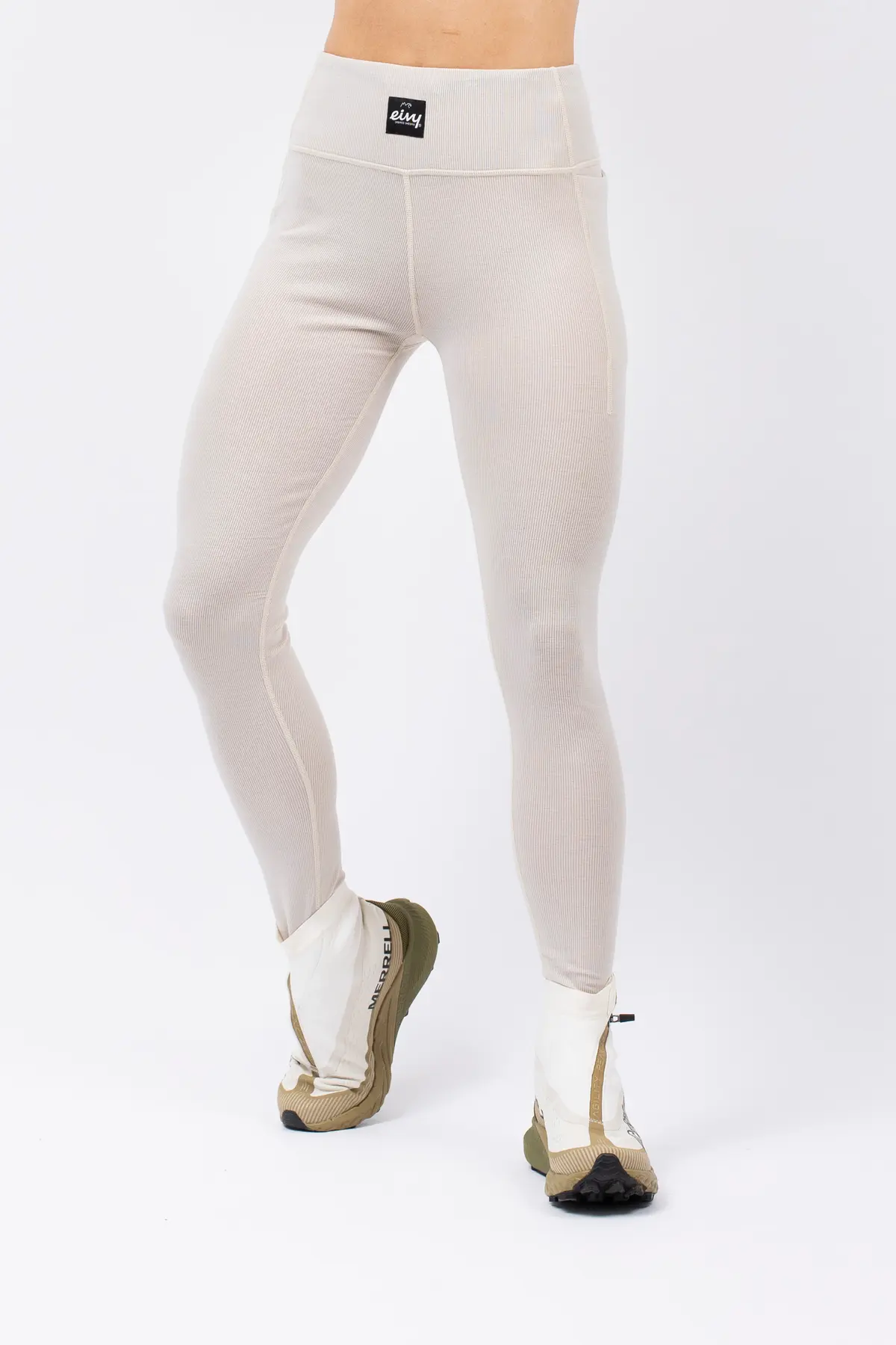 Pocket Merino Wool Rib Tights - Faded Cloud